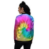 Tie Dye Blue Pink And Yellow Print Women's Bomber Jacket-grizzshop