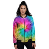 Tie Dye Blue Pink And Yellow Print Women's Bomber Jacket-grizzshop