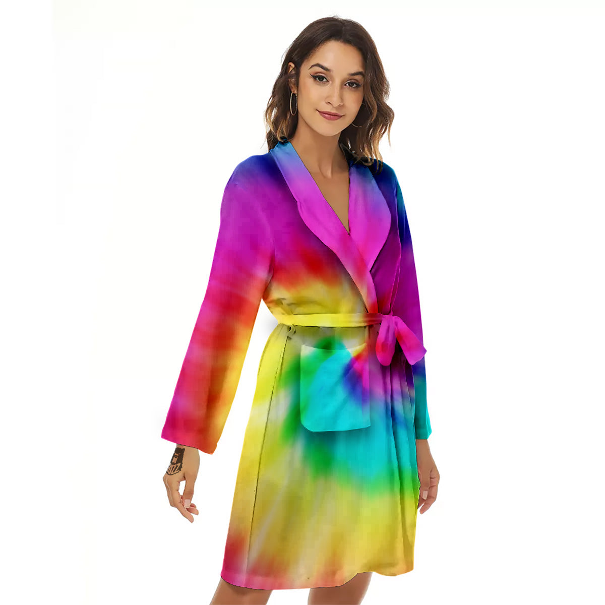 Tie Dye Blue Pink And Yellow Print Women's Robe-grizzshop