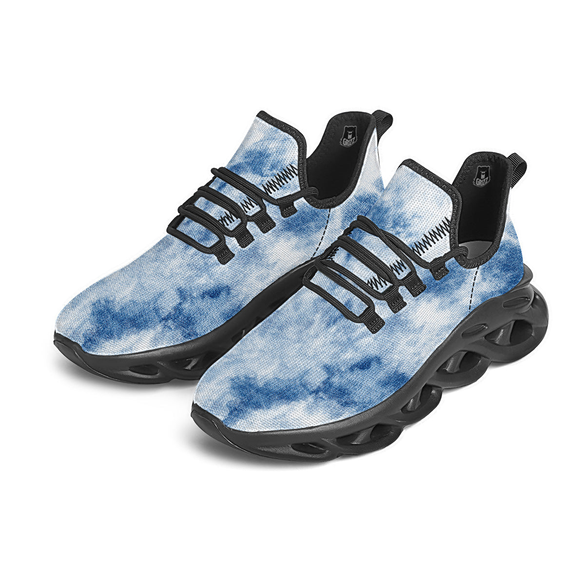 Tie Dye Blue Print Black Running Shoes-grizzshop