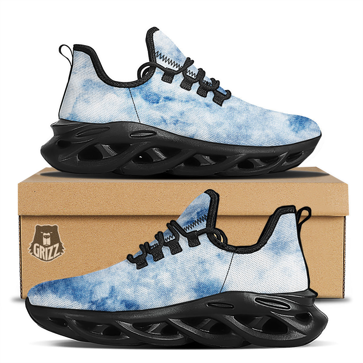 Tie Dye Blue Print Black Running Shoes-grizzshop