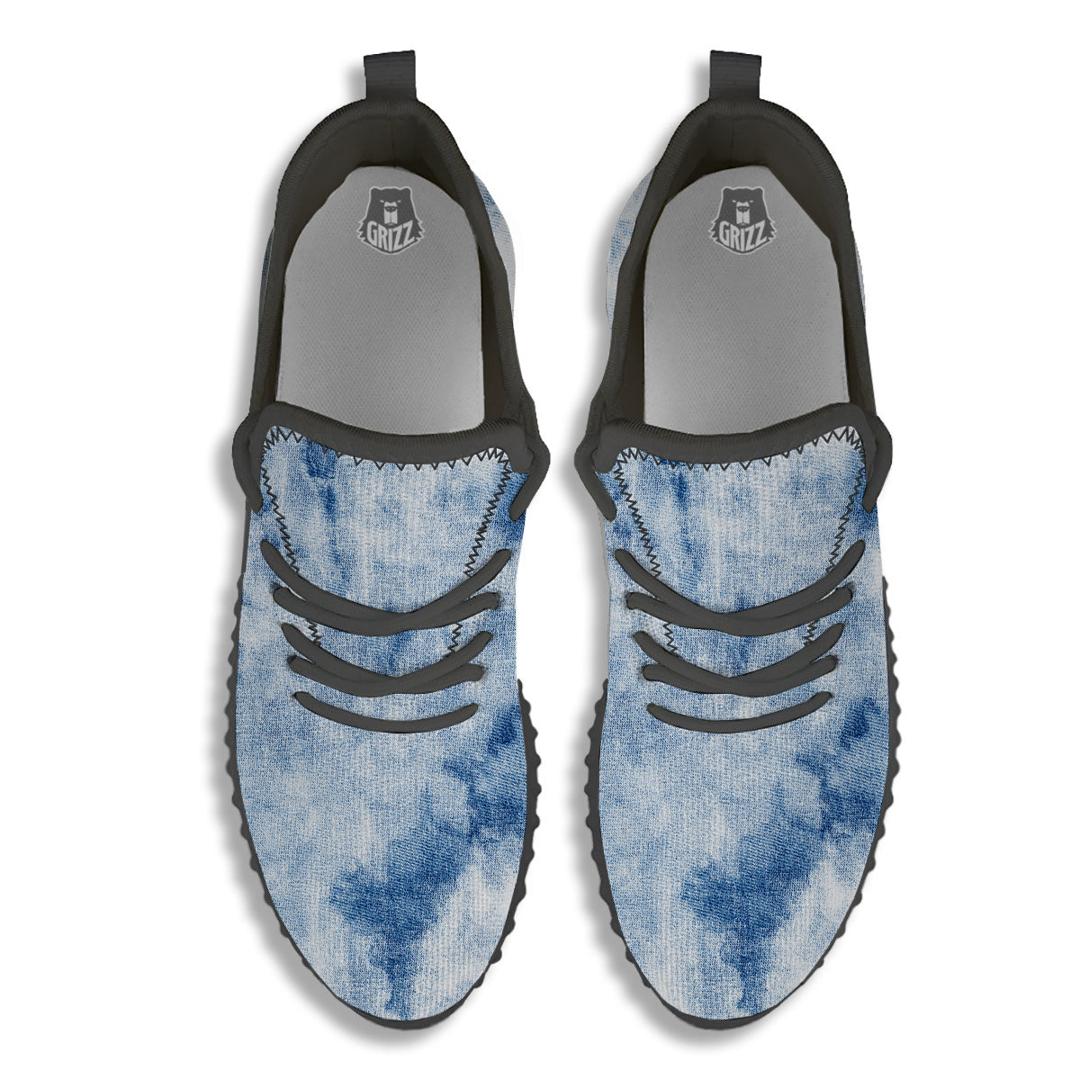 Tie Dye Blue Print Black Walking Shoes-grizzshop
