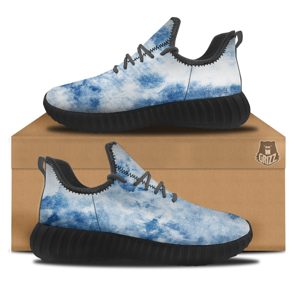 Tie Dye Blue Print Black Walking Shoes-grizzshop
