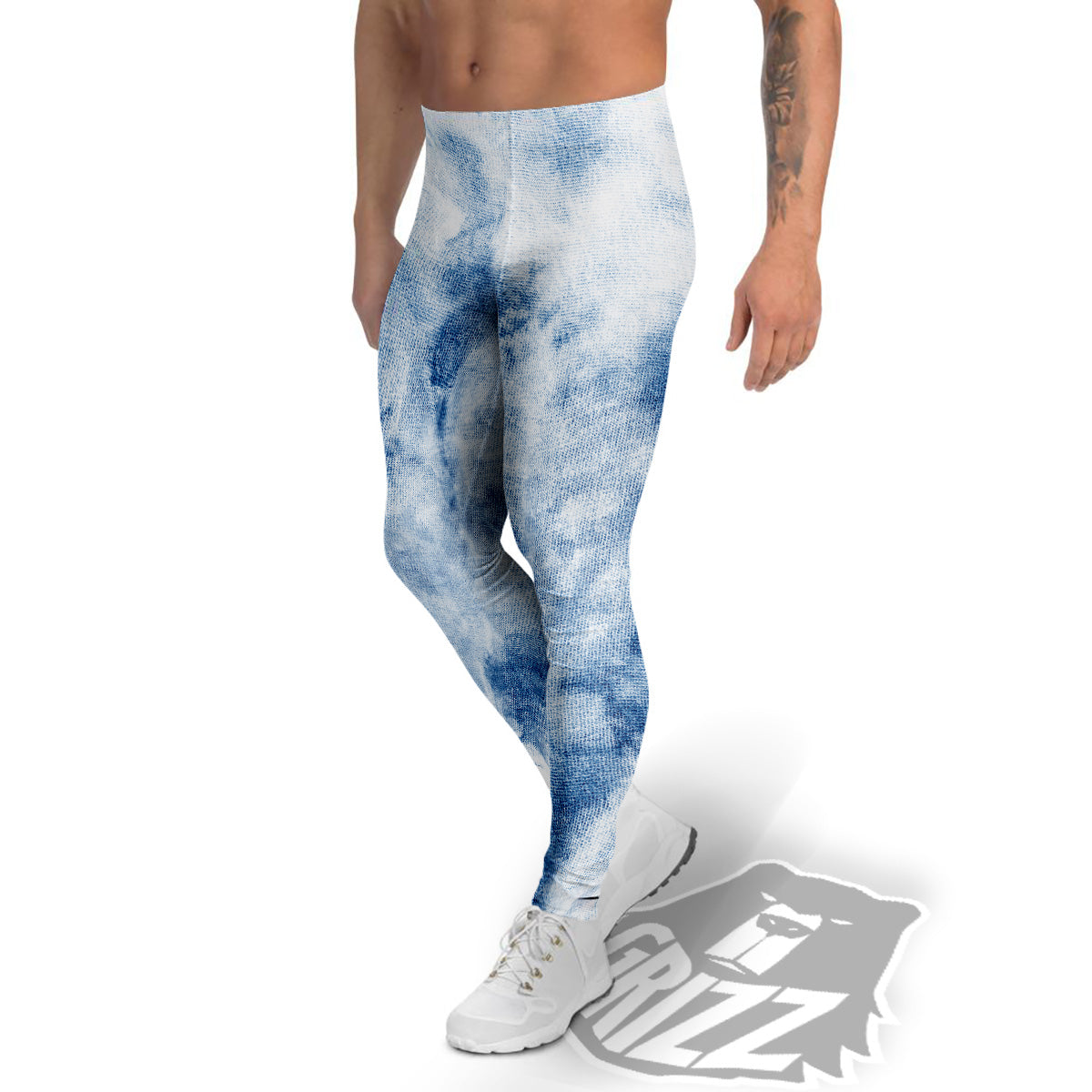 Tie Dye Blue Print Men's Leggings-grizzshop