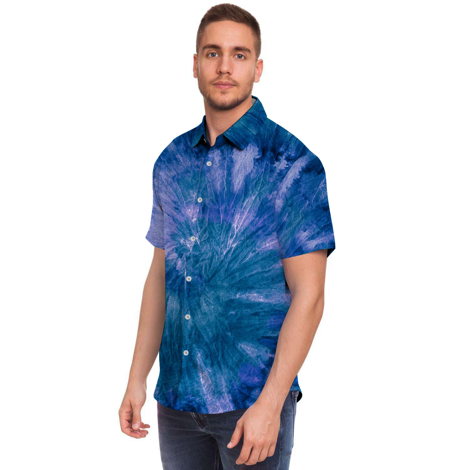 Tie Dye Blue Print Men's Short Sleeve Shirt-grizzshop