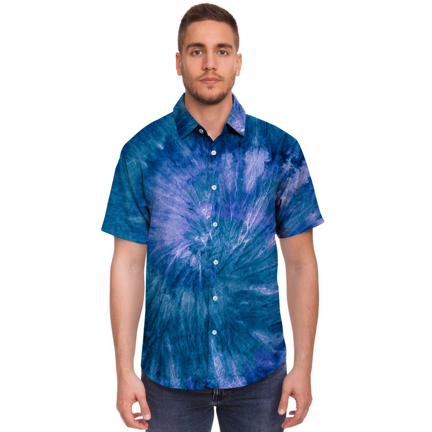 Tie Dye Blue Print Men's Short Sleeve Shirt-grizzshop