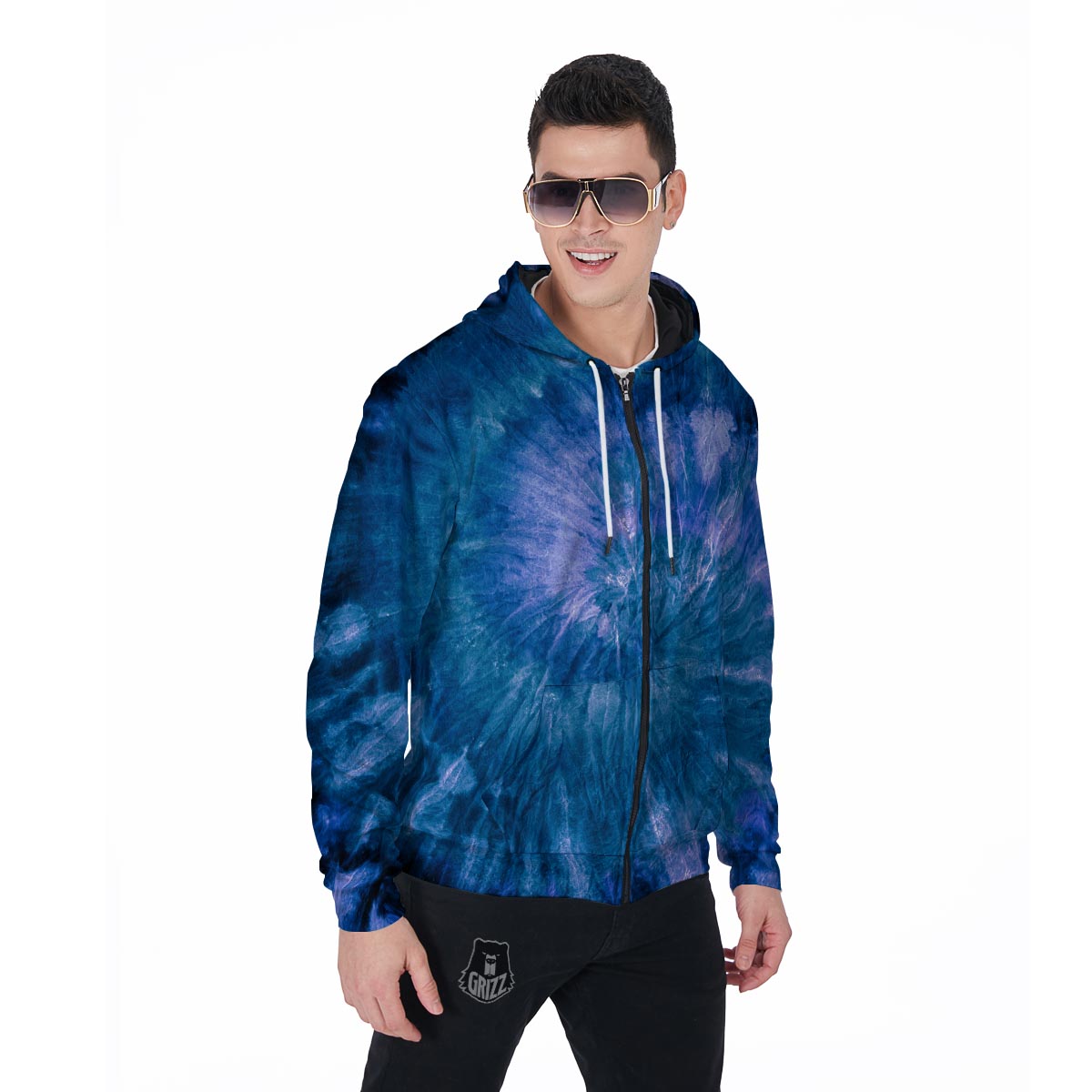 Tie Dye Blue Print Men's Zip Up Hoodie-grizzshop