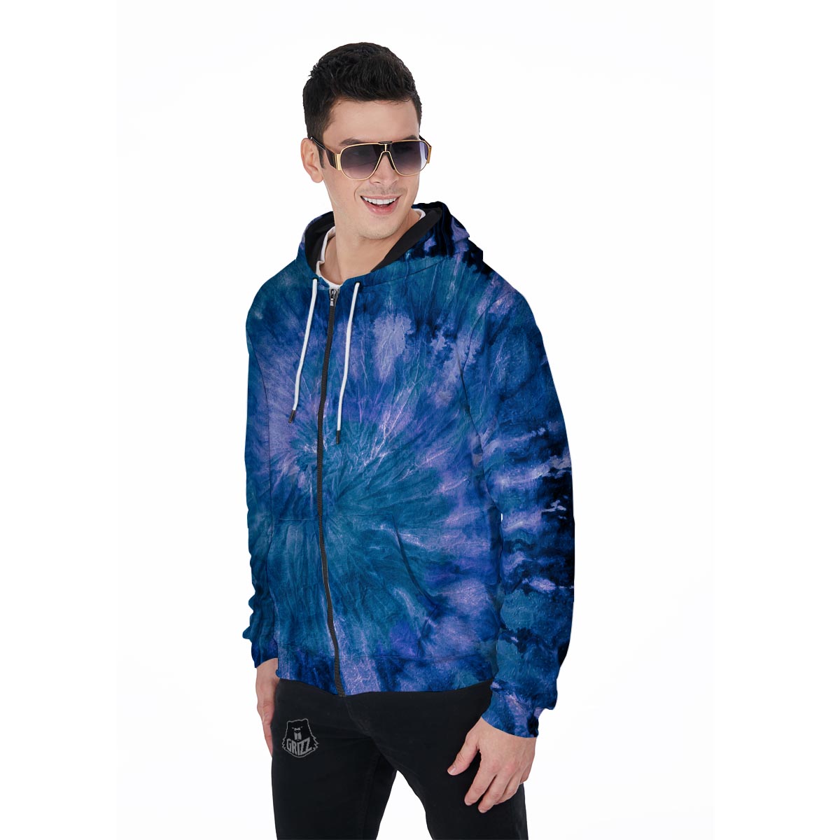 Tie Dye Blue Print Men's Zip Up Hoodie-grizzshop