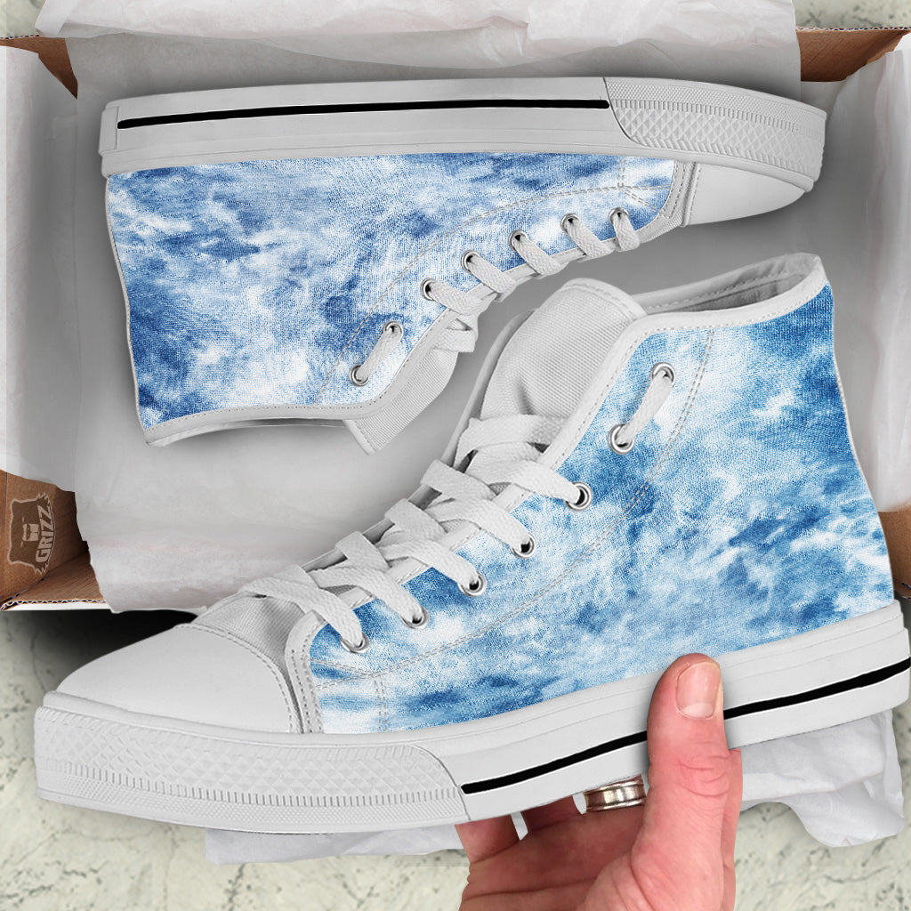 Tie Dye Blue Print White High Top Shoes-grizzshop