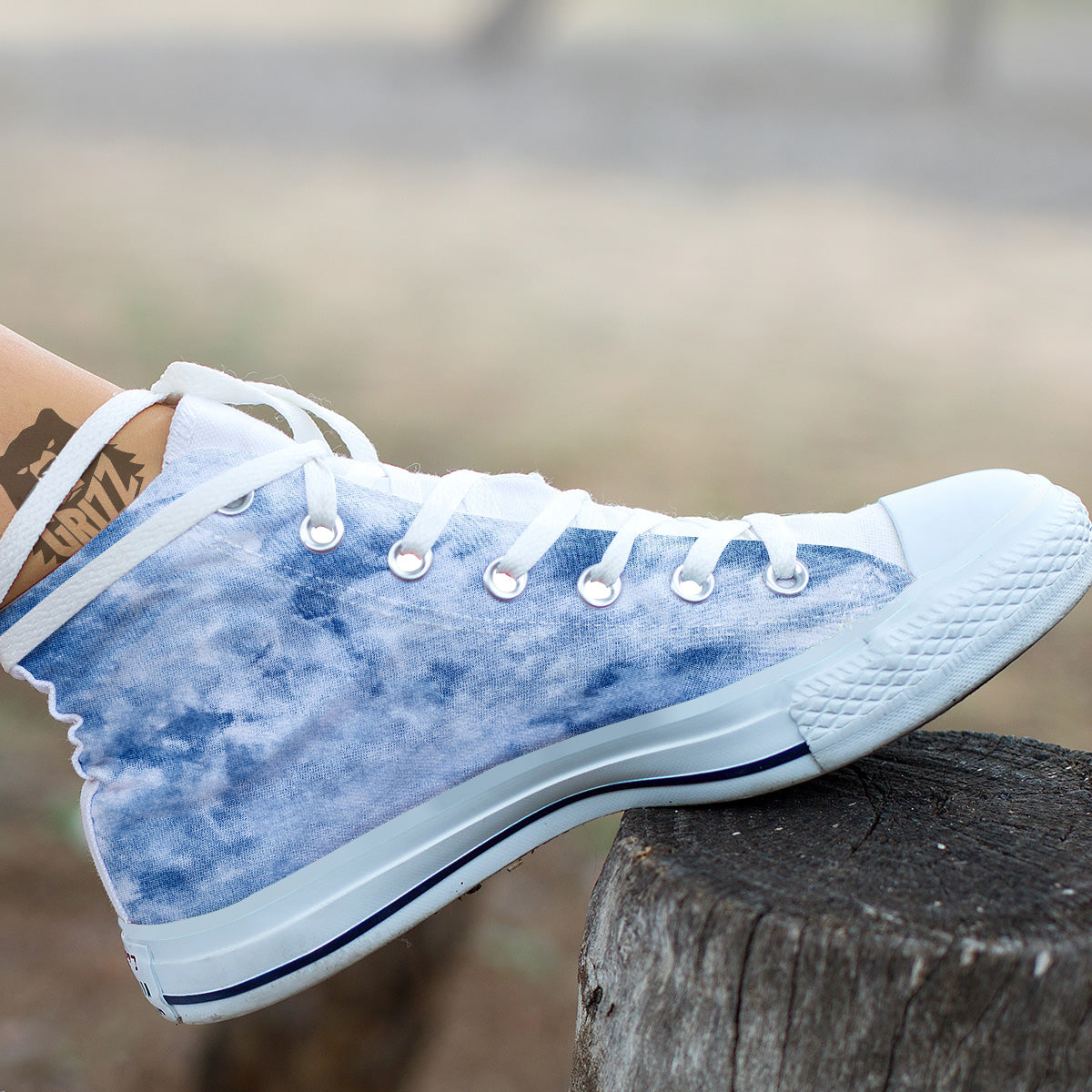 Tie Dye Blue Print White High Top Shoes-grizzshop