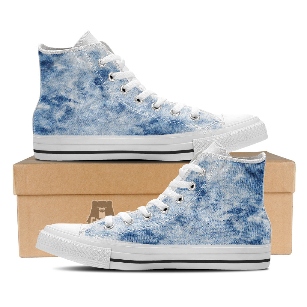 Tie Dye Blue Print White High Top Shoes-grizzshop