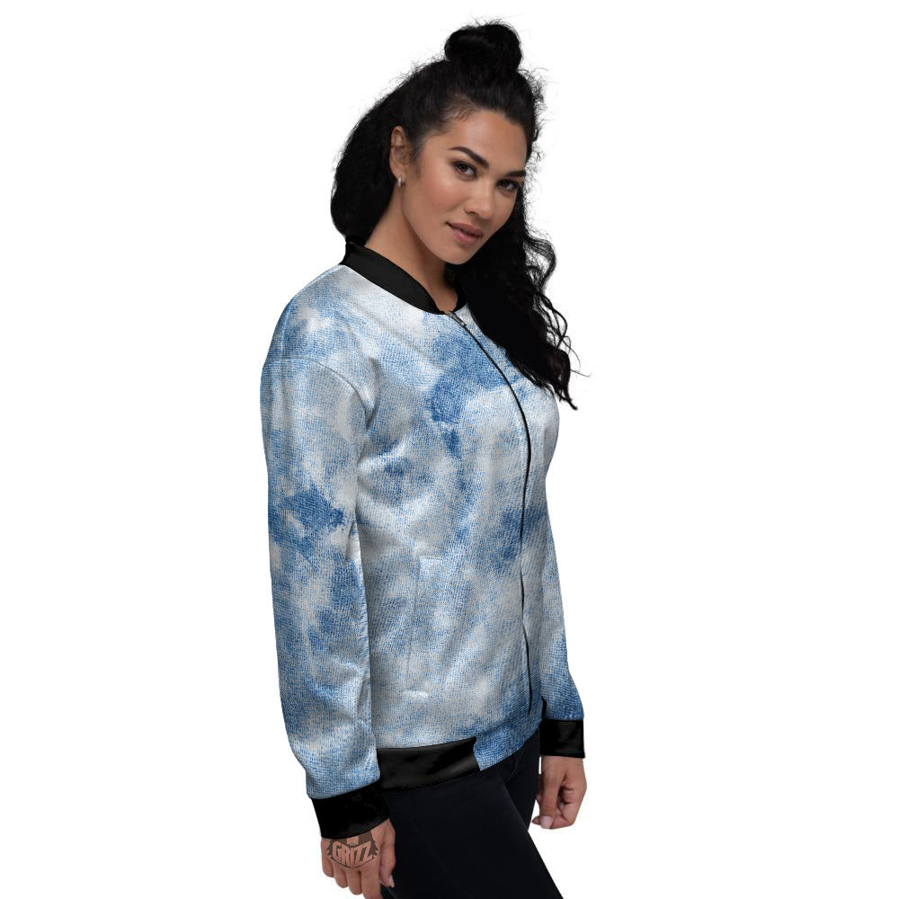 Tie Dye Blue Print Women's Bomber Jacket-grizzshop