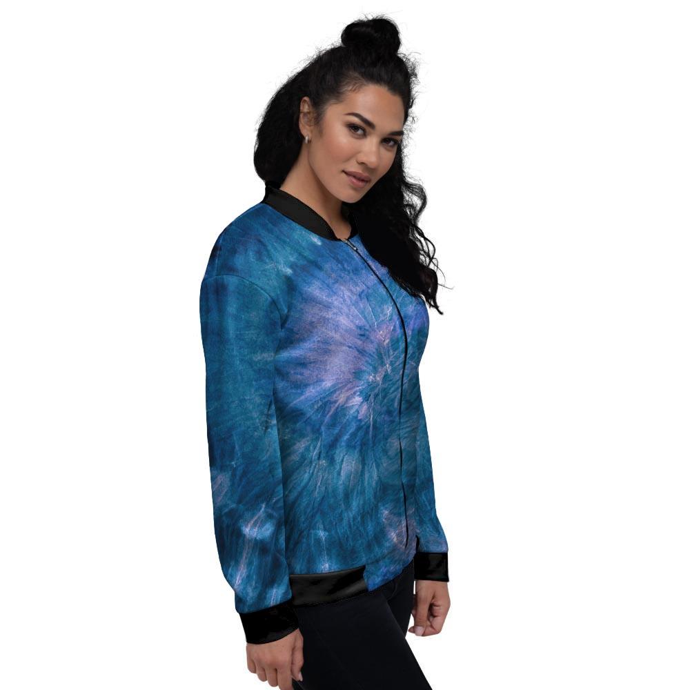 Tie Dye Blue Print Women's Bomber Jacket-grizzshop