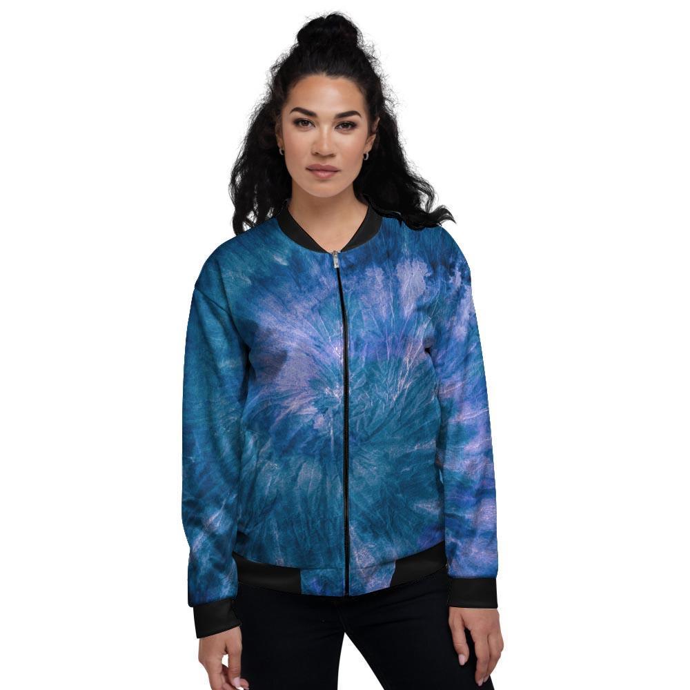 Tie Dye Blue Print Women's Bomber Jacket-grizzshop