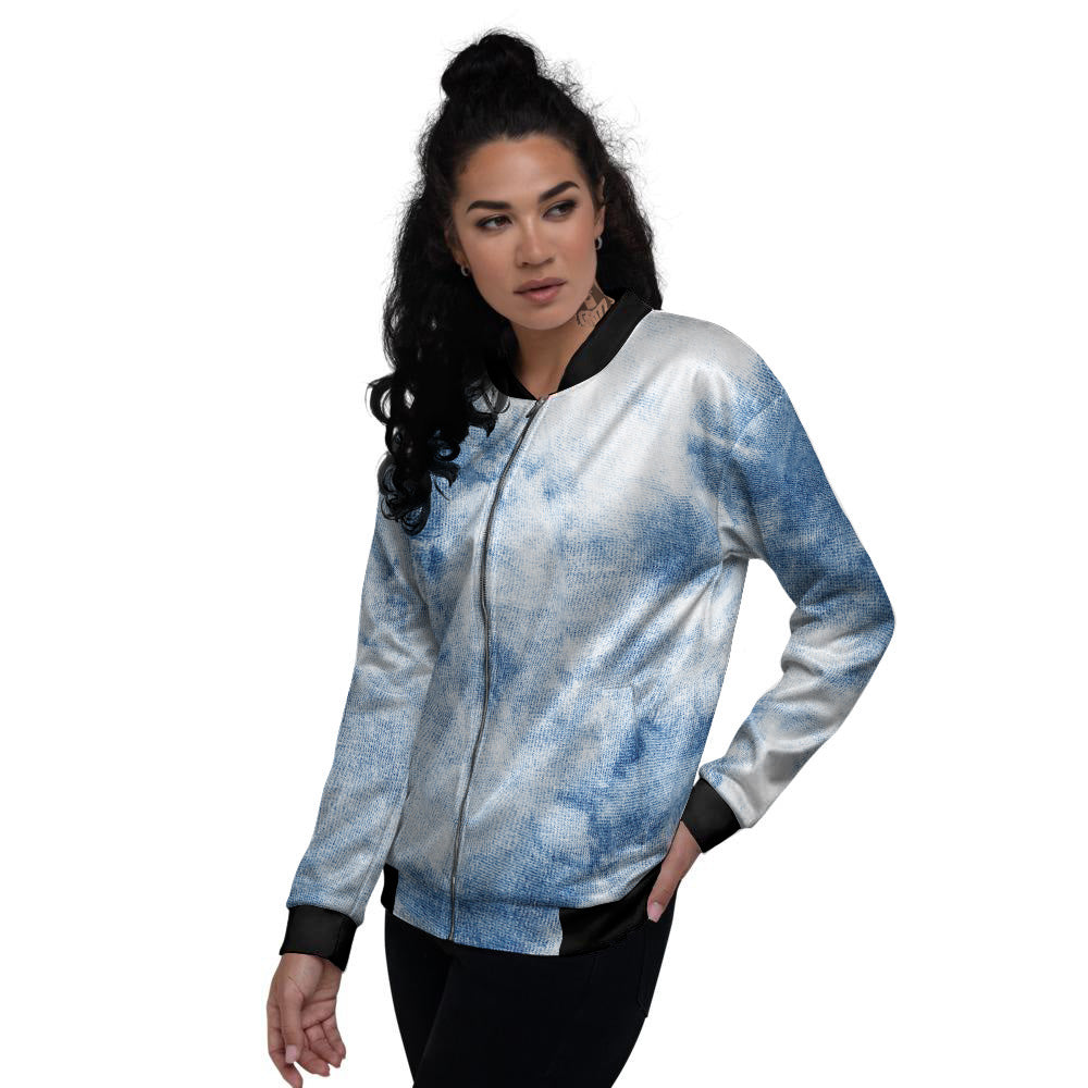 Tie Dye Blue Print Women's Bomber Jacket-grizzshop