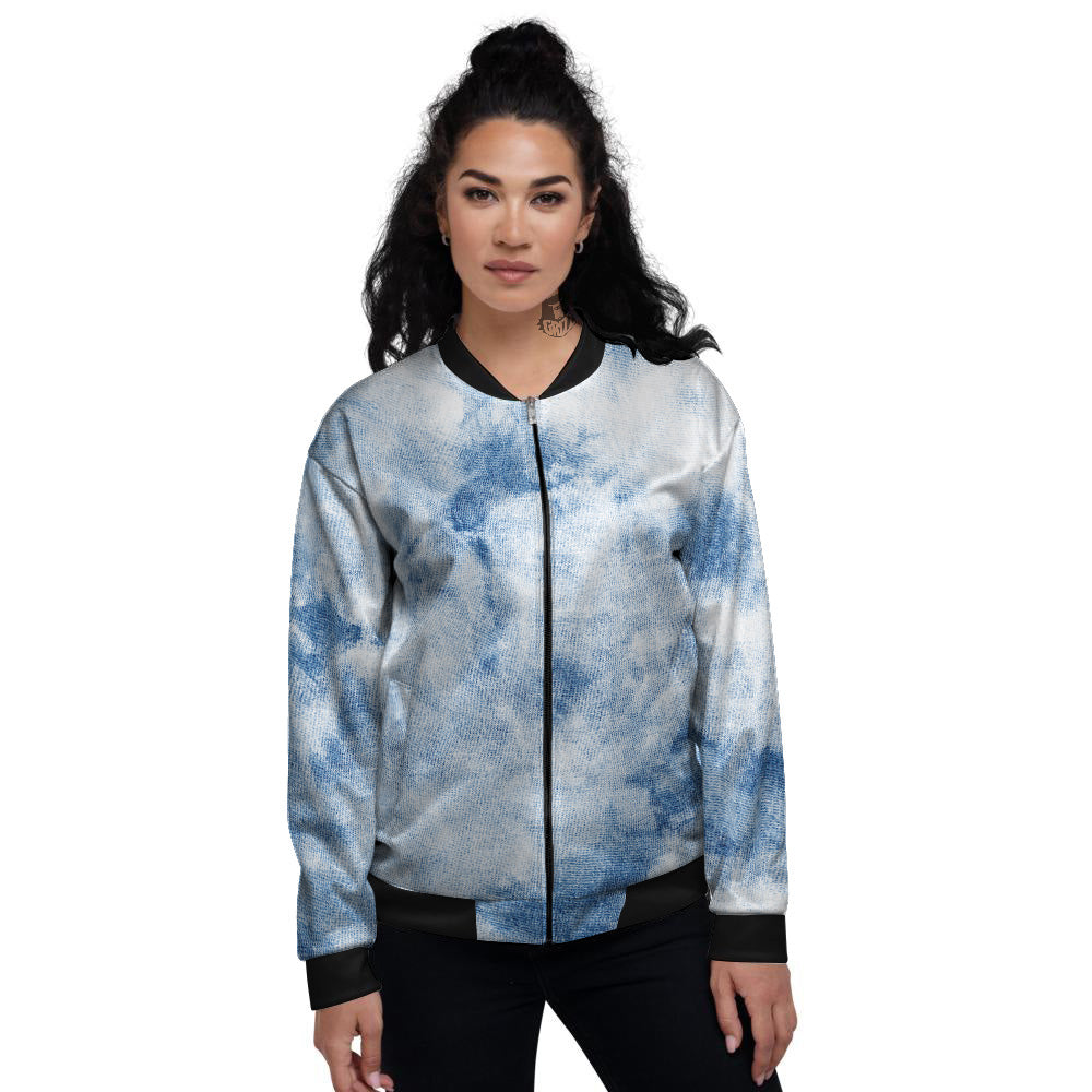 Tie Dye Blue Print Women's Bomber Jacket-grizzshop