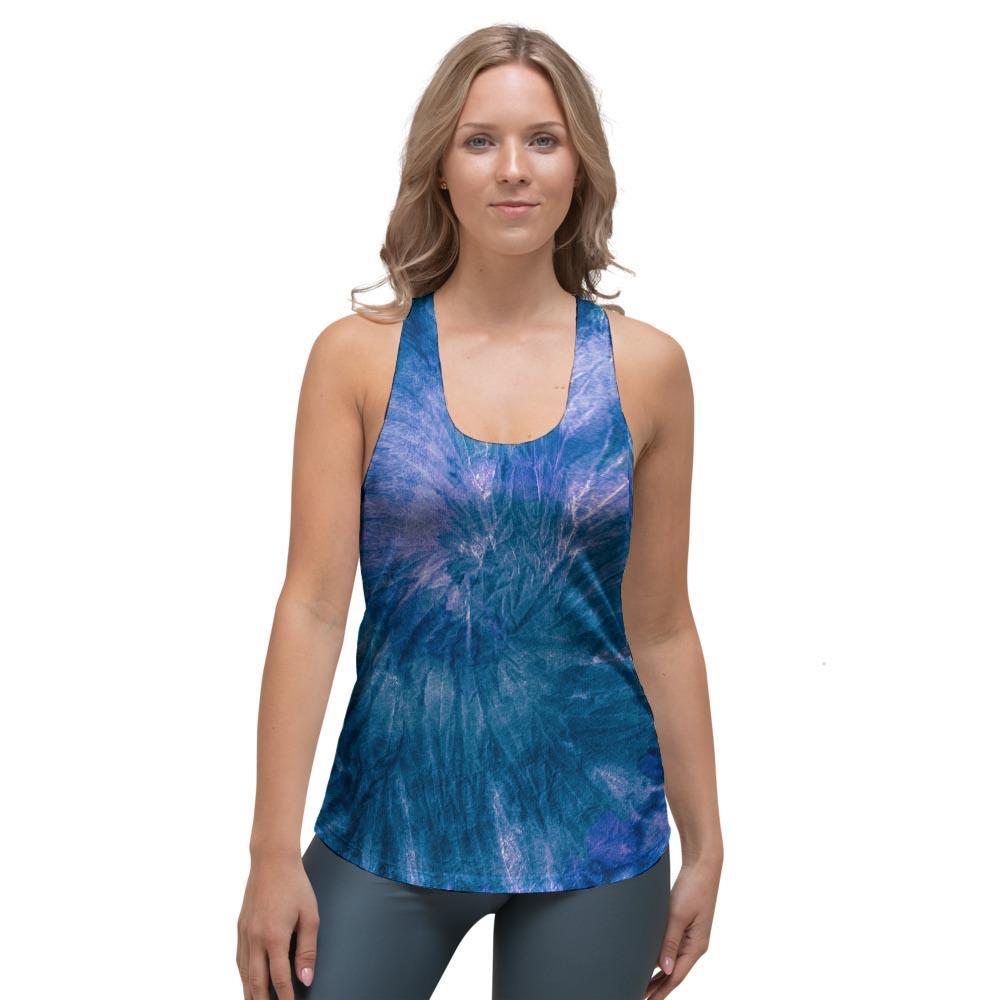 Tie Dye Blue Print Women's Racerback Tank Top-grizzshop