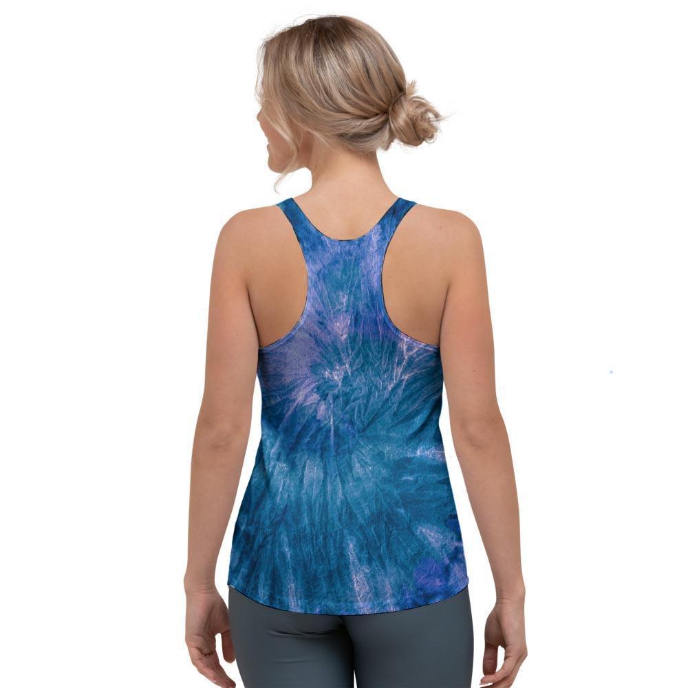 Tie Dye Blue Print Women's Racerback Tank Top-grizzshop