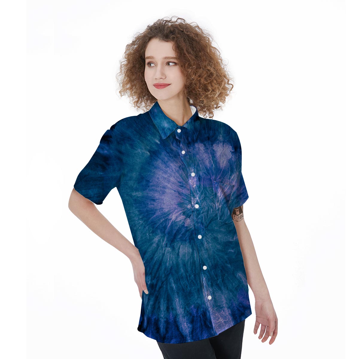 Tie Dye Blue Print Women's Short Sleeve Shirts-grizzshop