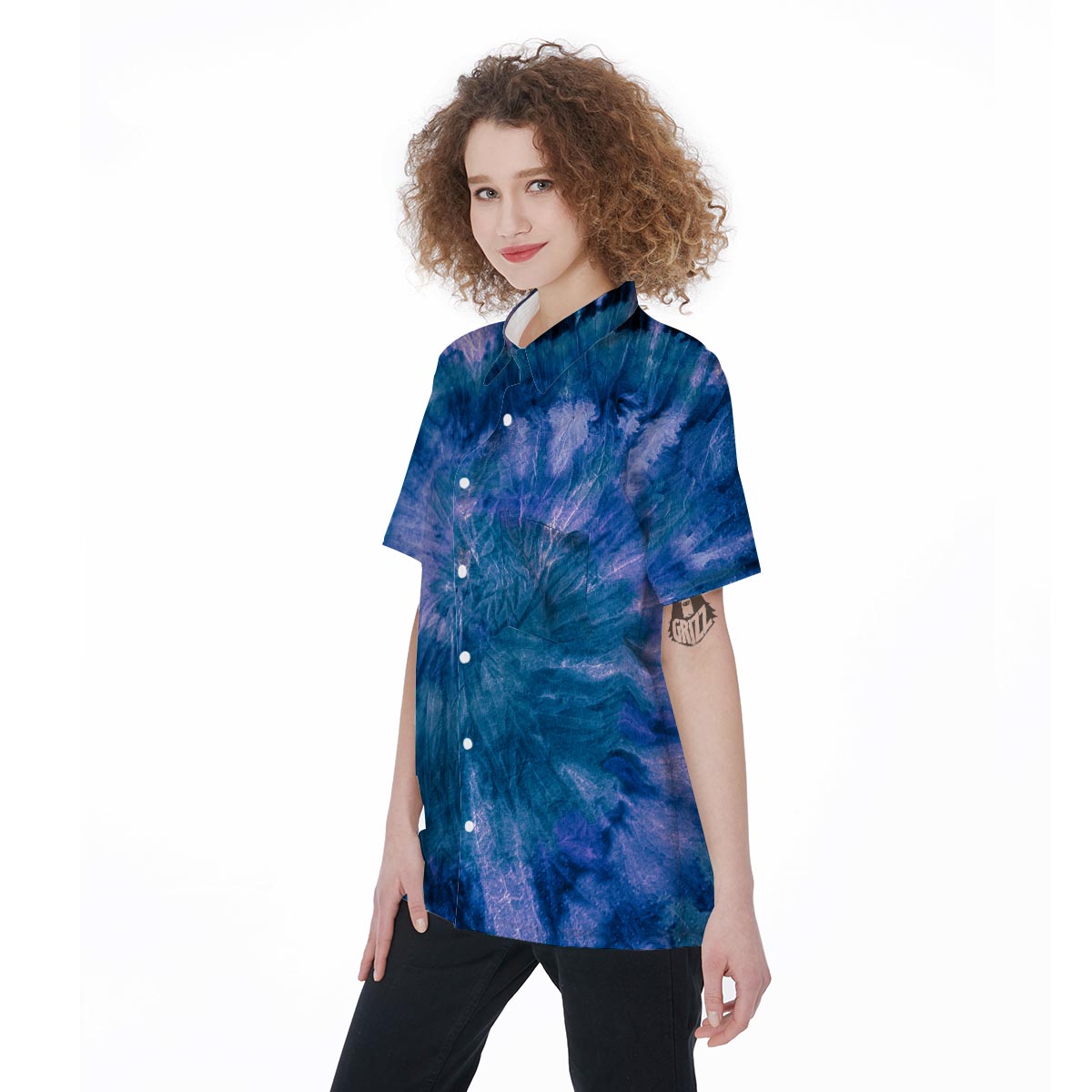 Tie Dye Blue Print Women's Short Sleeve Shirts-grizzshop