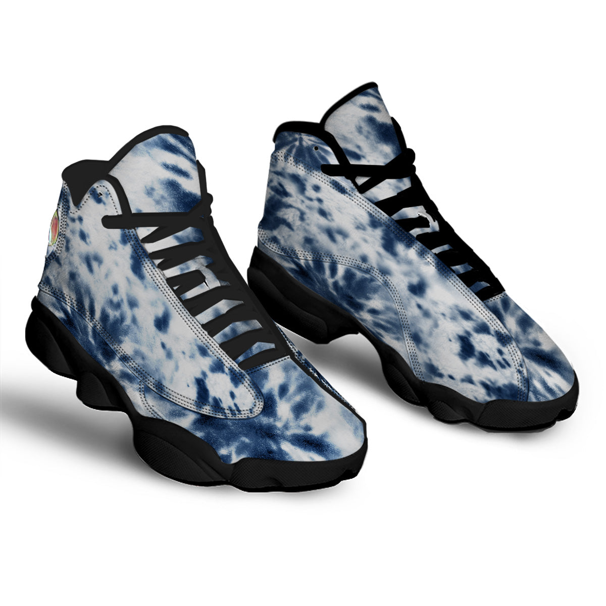 Tie Dye Blue Shibori Print Black Basketball Shoes-grizzshop