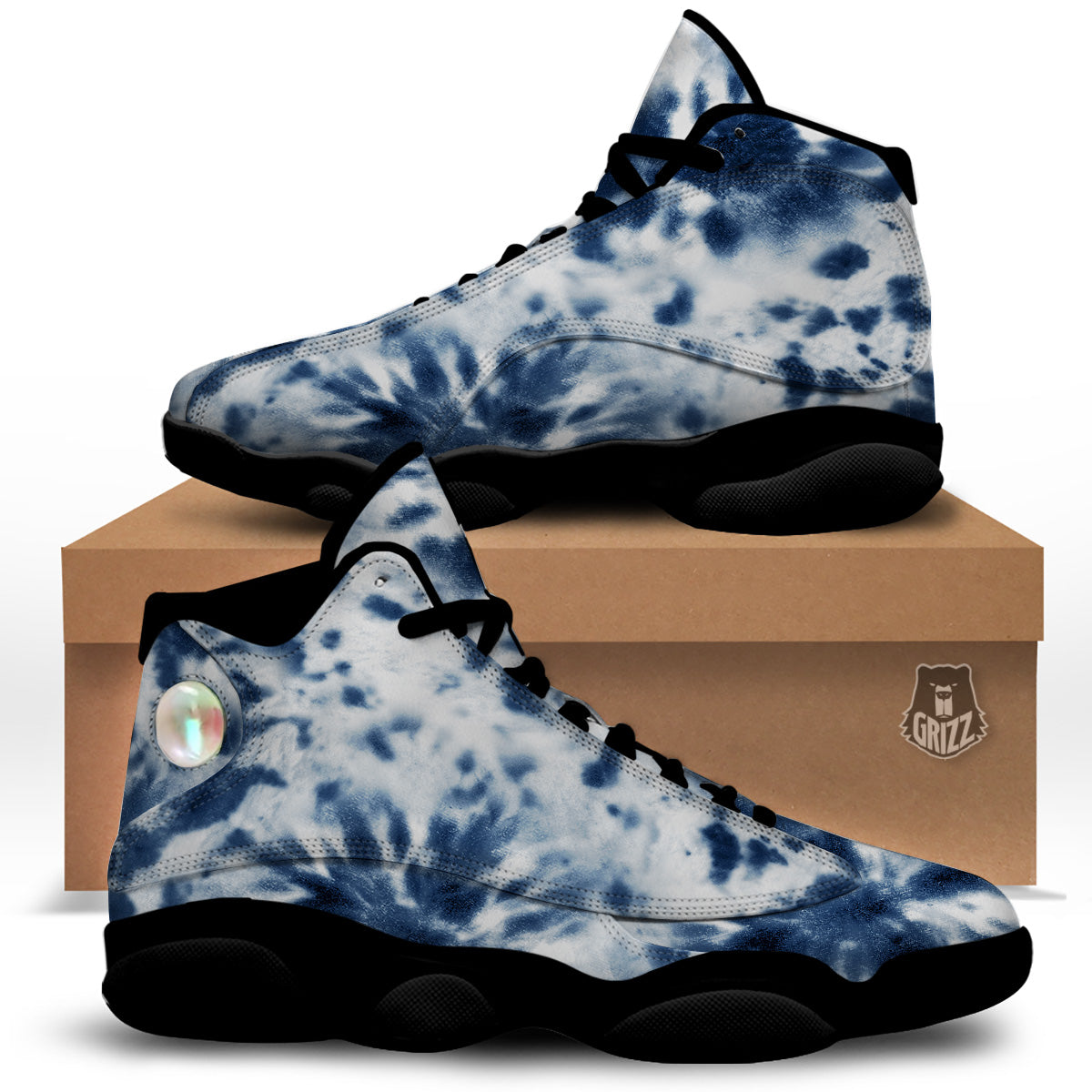Tie Dye Blue Shibori Print Black Basketball Shoes-grizzshop
