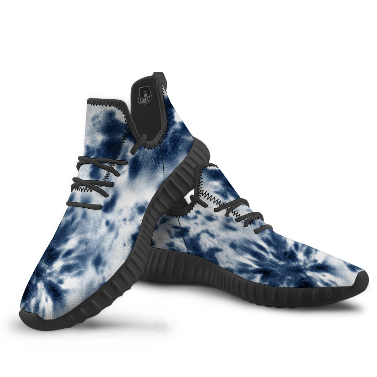Tie Dye Blue Shibori Print Black Walking Shoes-grizzshop