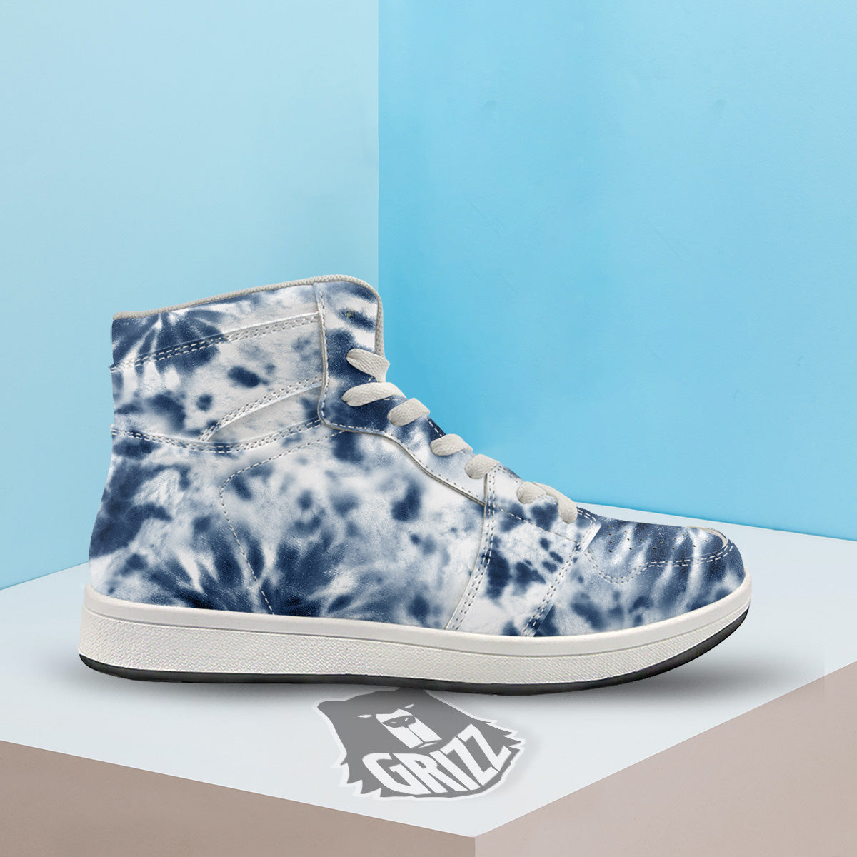 Tie Dye Blue Shibori Print High Top Sneakers-grizzshop