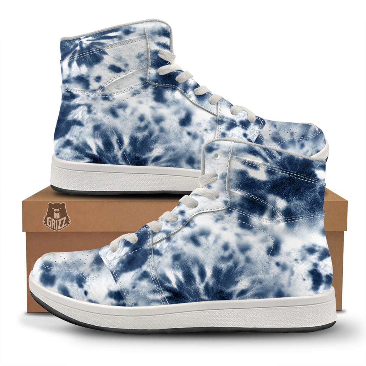 Tie Dye Blue Shibori Print High Top Sneakers-grizzshop