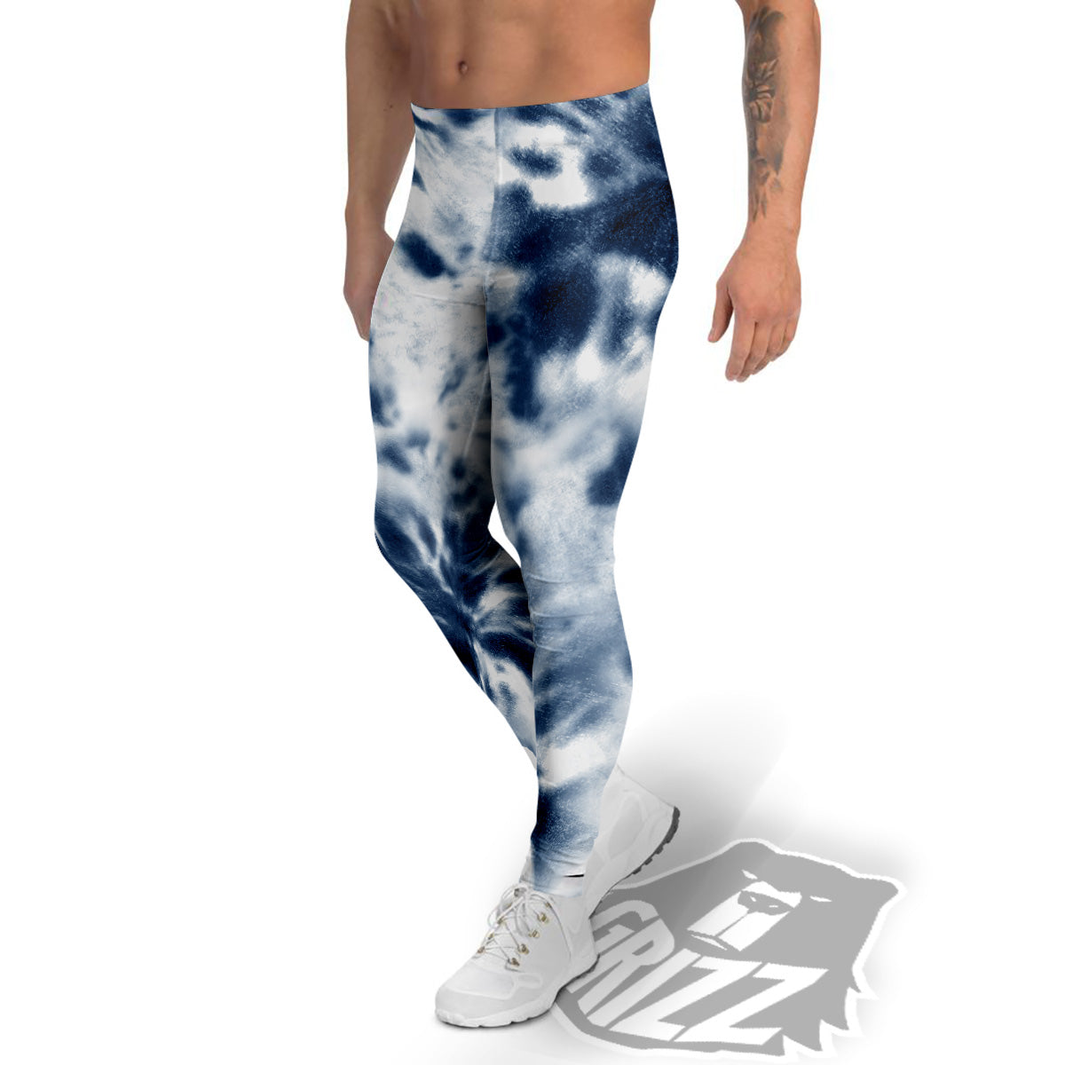 Tie Dye Blue Shibori Print Men's Leggings-grizzshop