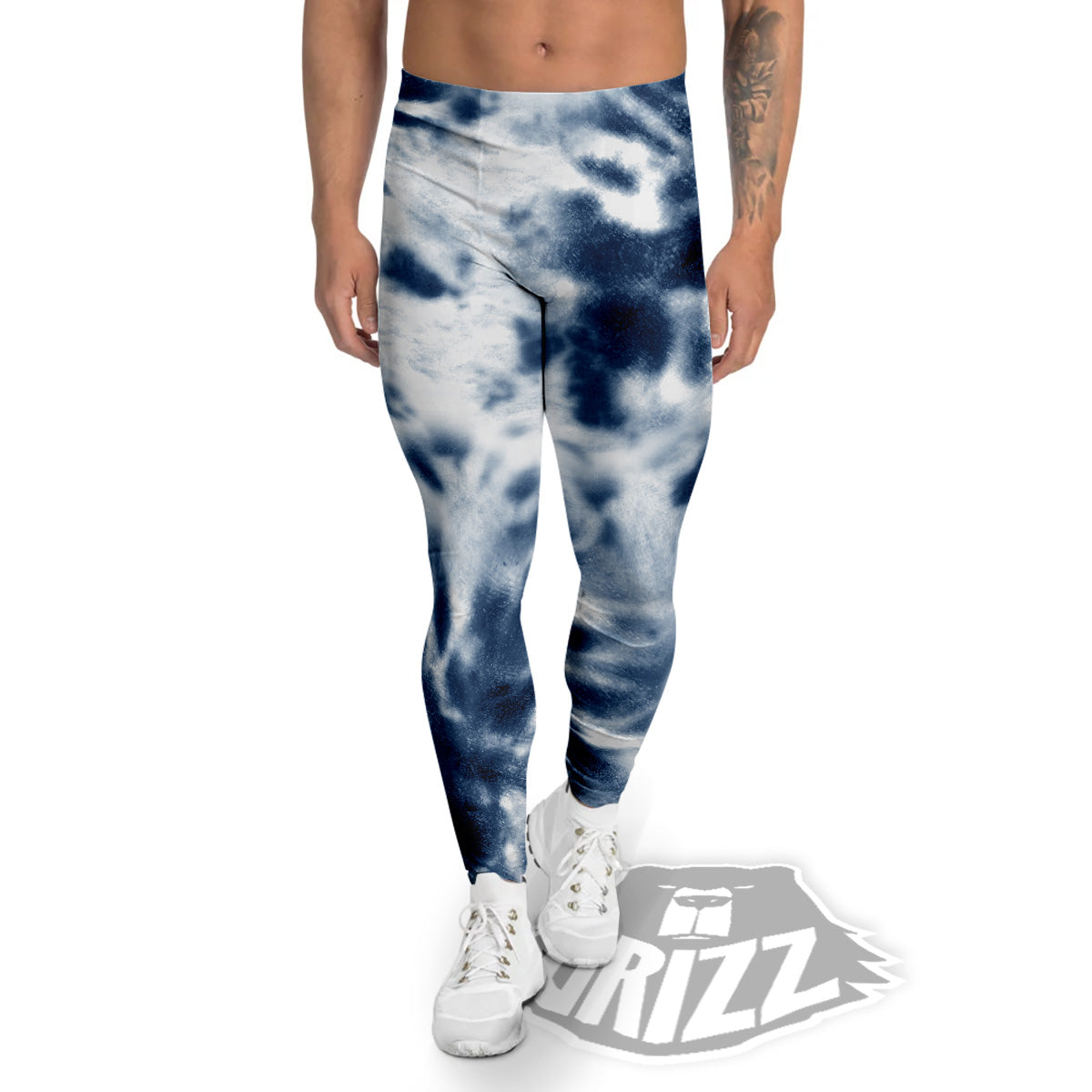 Tie Dye Blue Shibori Print Men's Leggings-grizzshop