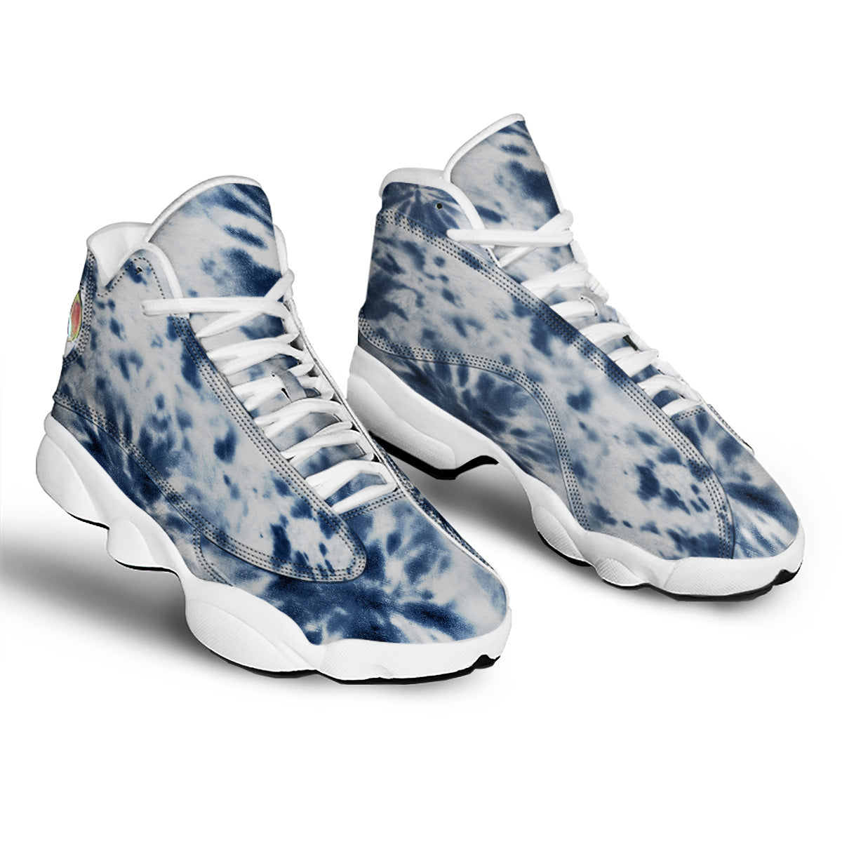 Tie Dye Blue Shibori Print White Basketball Shoes-grizzshop
