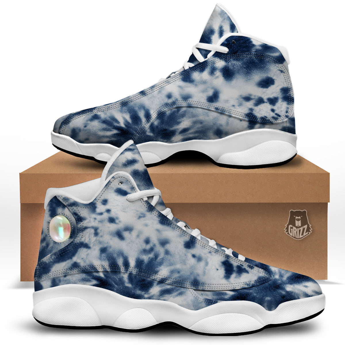 Tie Dye Blue Shibori Print White Basketball Shoes-grizzshop