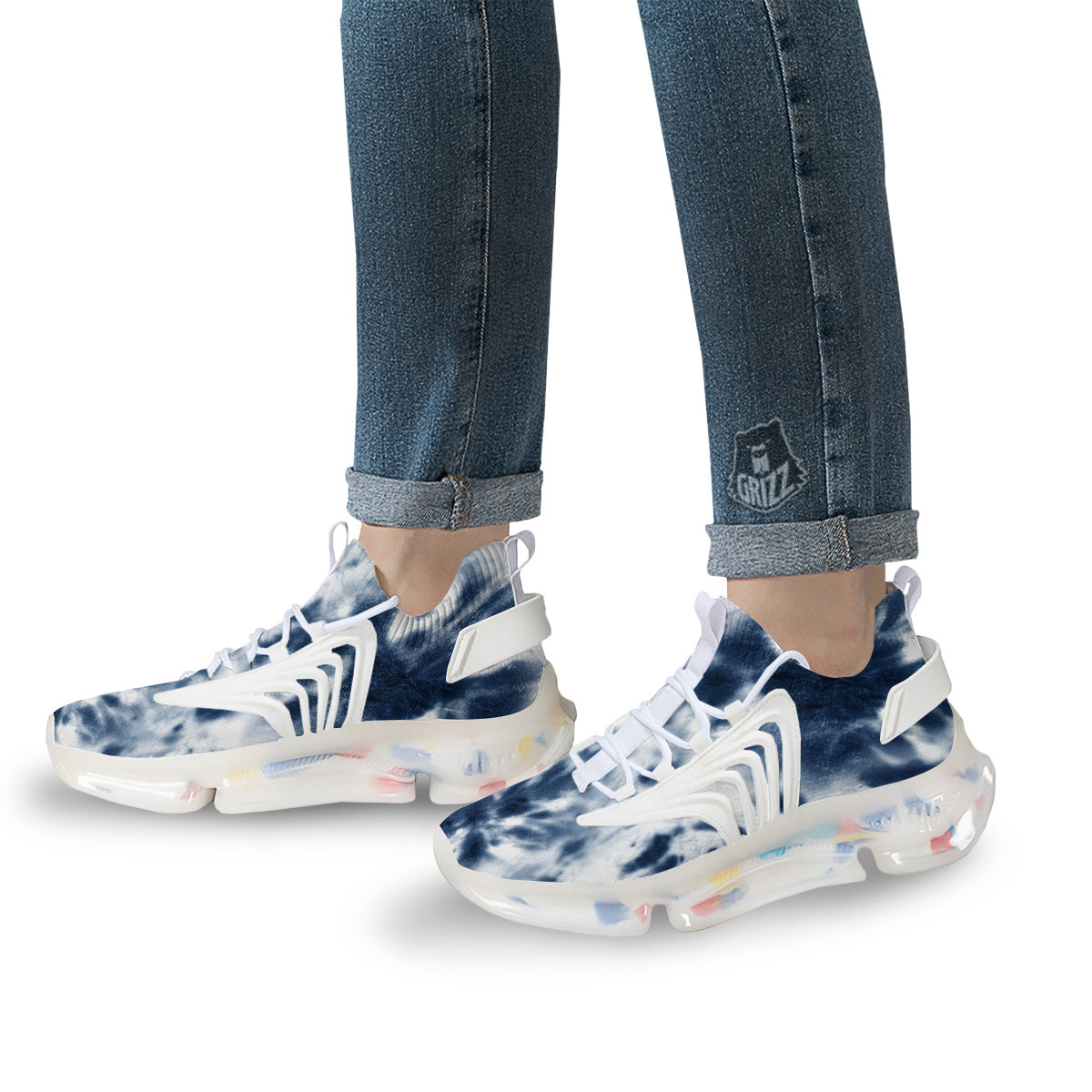 Tie Dye Blue Shibori Print White Gym Shoes-grizzshop