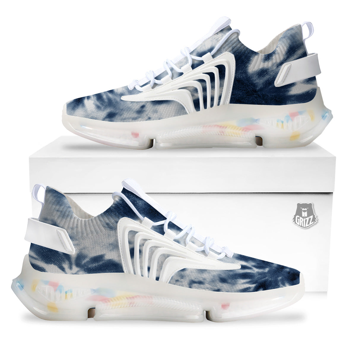 Tie Dye Blue Shibori Print White Gym Shoes-grizzshop