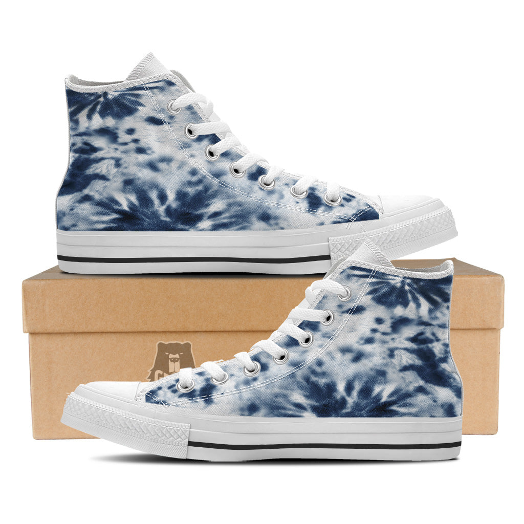 Tie Dye Blue Shibori Print White High Top Shoes-grizzshop