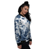 Tie Dye Blue Shibori Print Women's Bomber Jacket-grizzshop