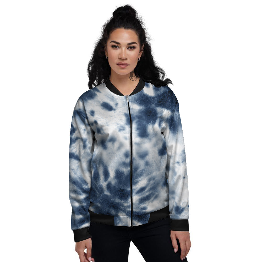 Tie Dye Blue Shibori Print Women's Bomber Jacket-grizzshop