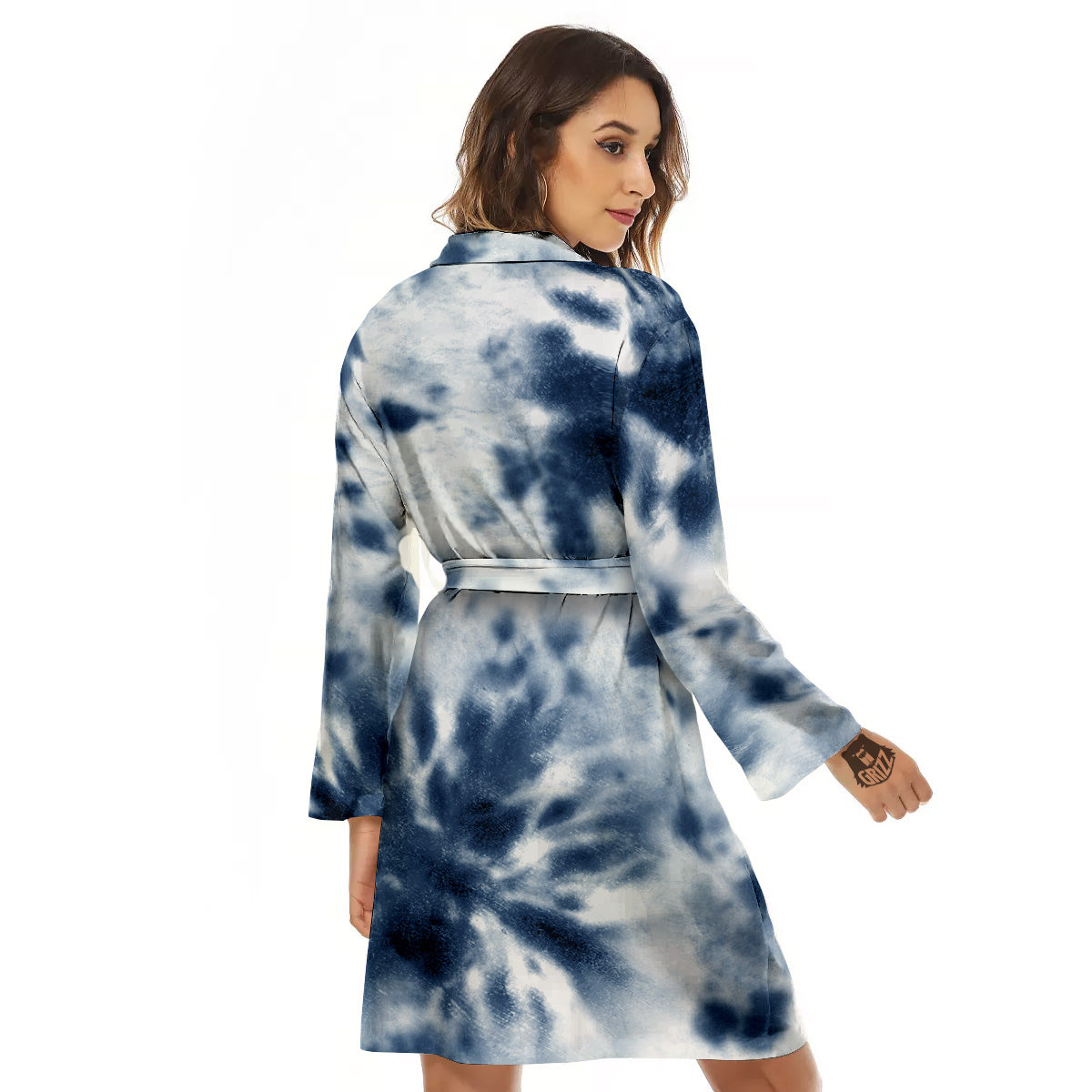 Tie Dye Blue Shibori Print Women's Robe-grizzshop