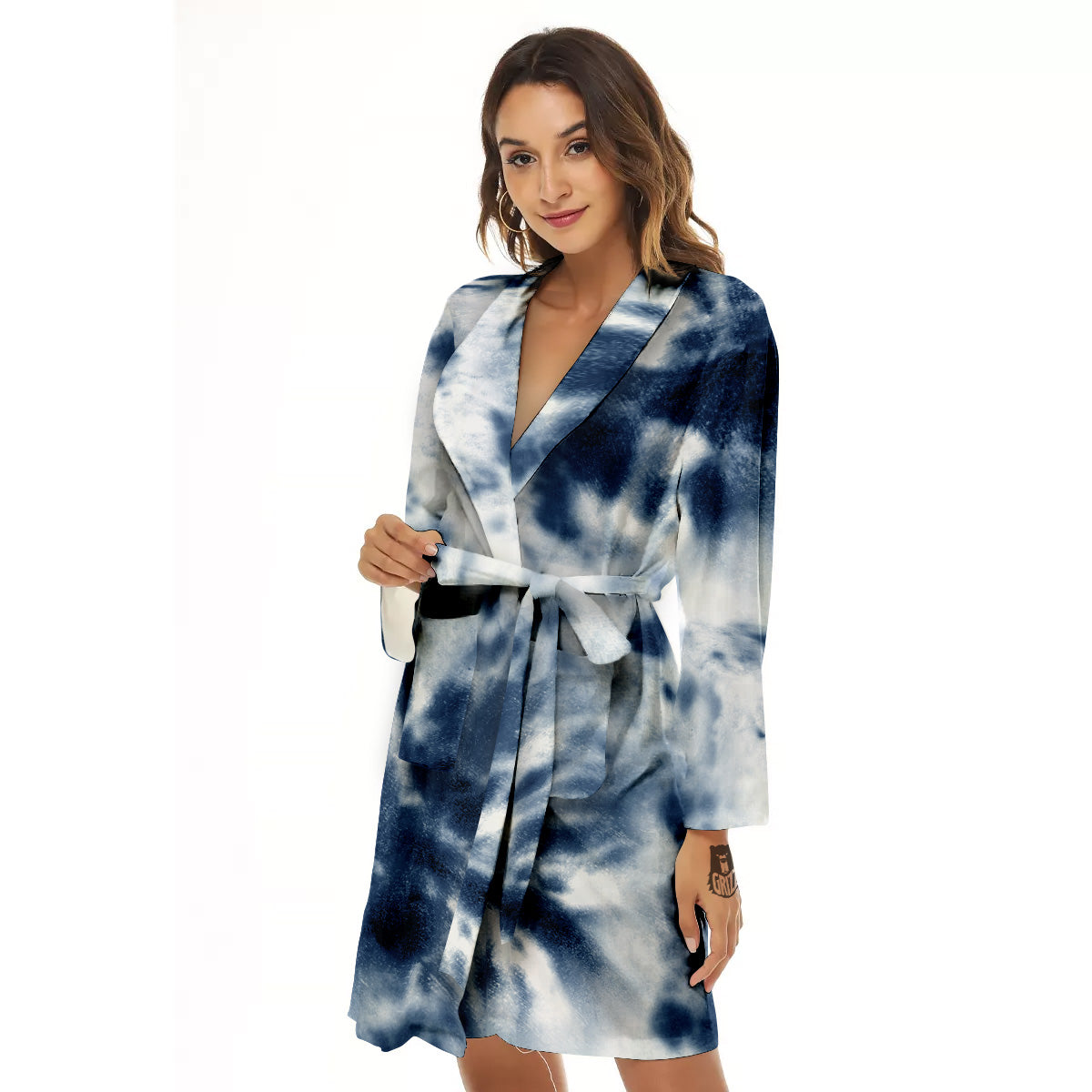 Tie Dye Blue Shibori Print Women's Robe-grizzshop
