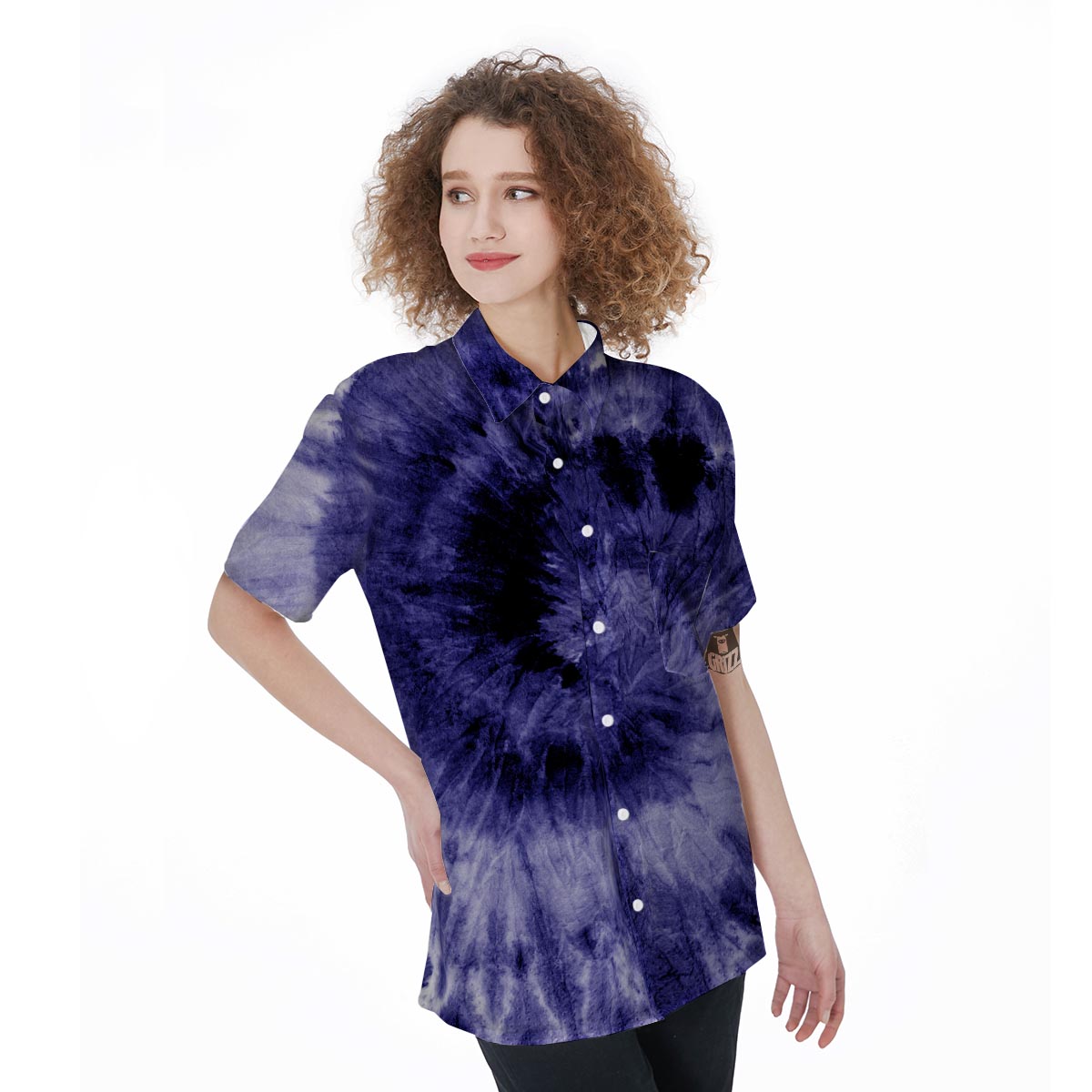 Tie Dye Blue Women's Short Sleeve Shirts-grizzshop