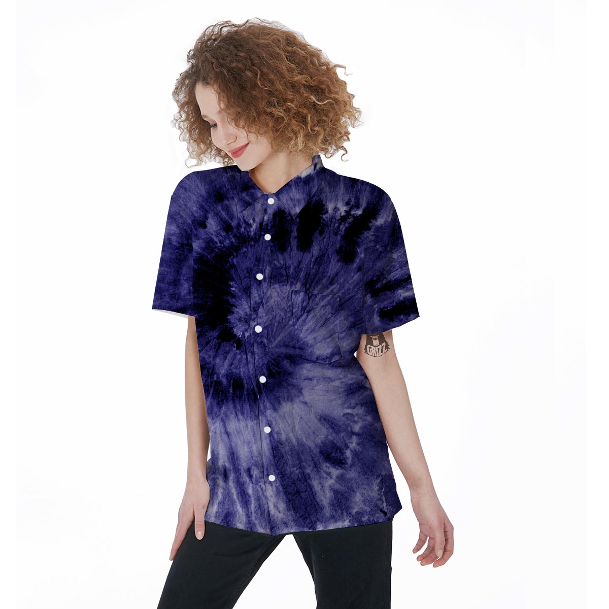 Tie Dye Blue Women's Short Sleeve Shirts-grizzshop