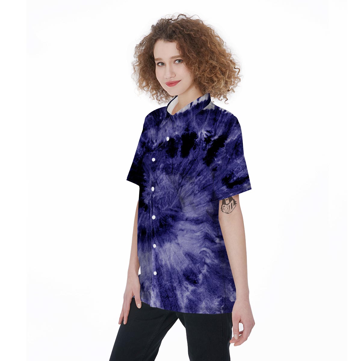 Tie Dye Blue Women's Short Sleeve Shirts-grizzshop