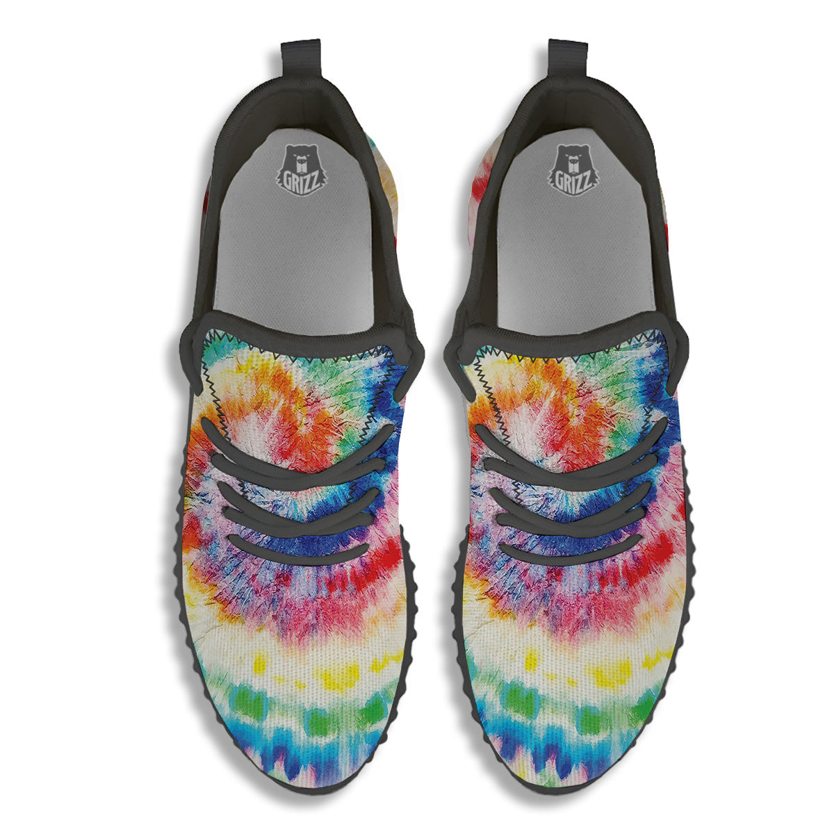 Tie Dye Bright Spiral Print Black Walking Shoes-grizzshop