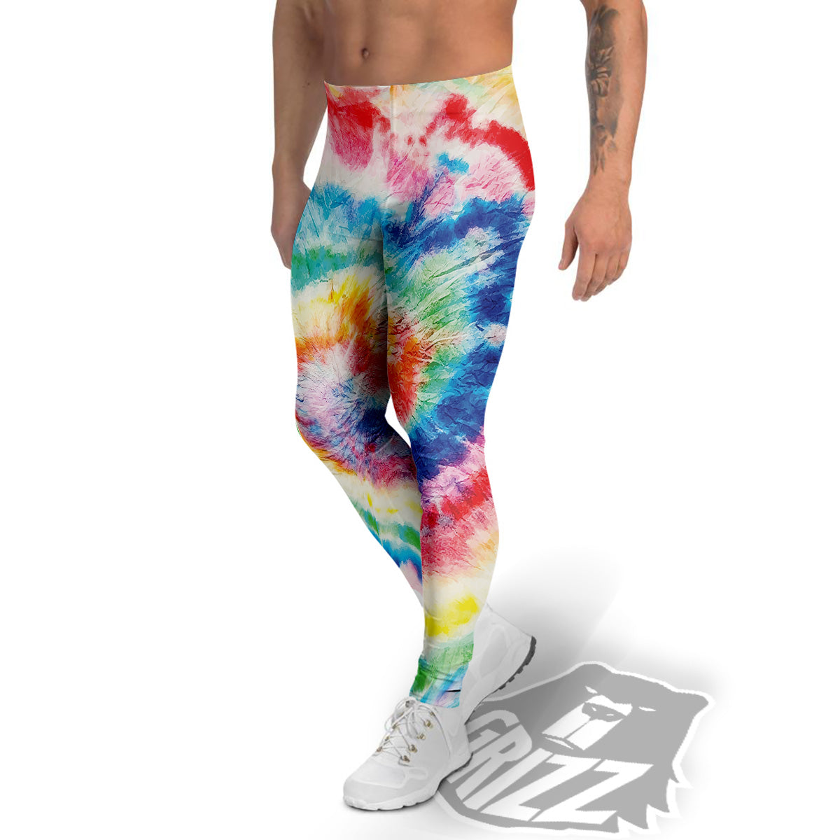 Tie Dye Bright Spiral Print Men's Leggings-grizzshop