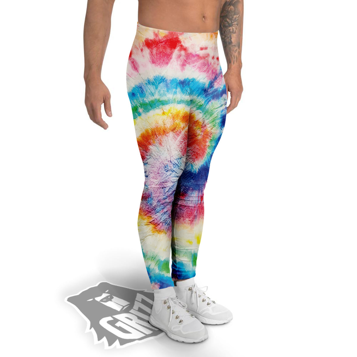 Tie Dye Bright Spiral Print Men's Leggings-grizzshop