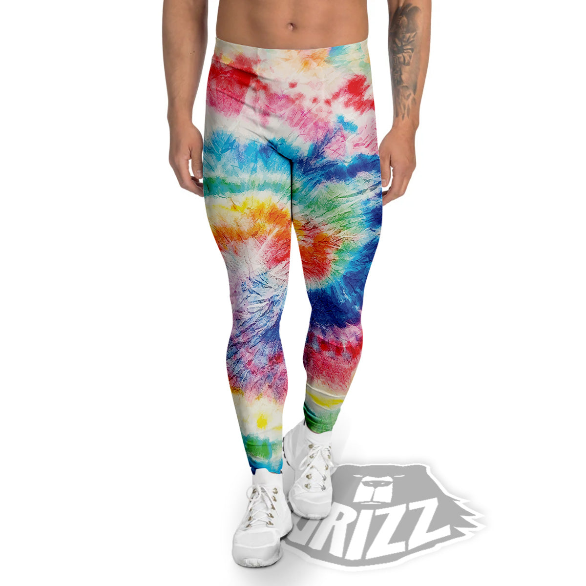 Tie Dye Bright Spiral Print Men's Leggings-grizzshop