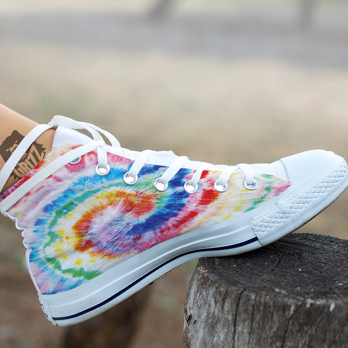 Tie Dye Bright Spiral Print White High Top Shoes-grizzshop