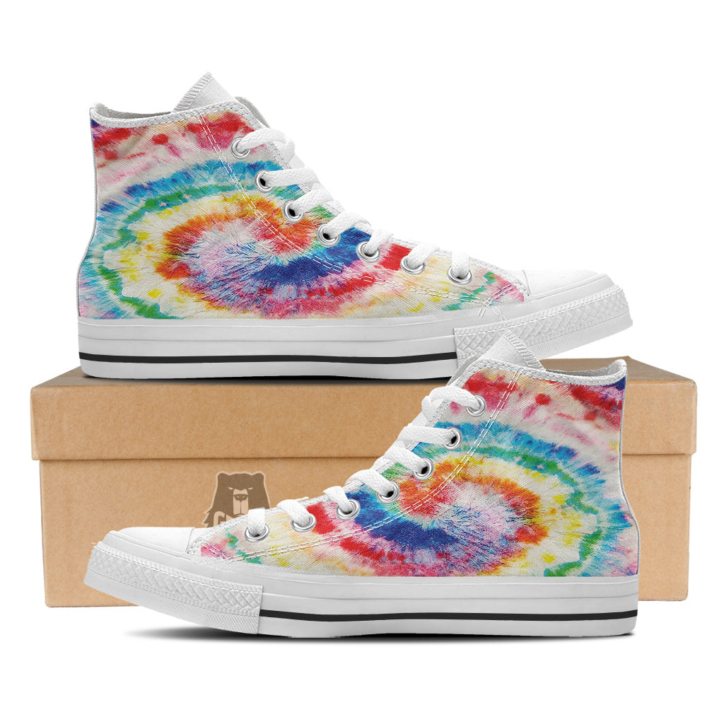 Tie Dye Bright Spiral Print White High Top Shoes-grizzshop