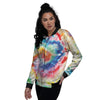 Tie Dye Bright Spiral Print Women's Bomber Jacket-grizzshop